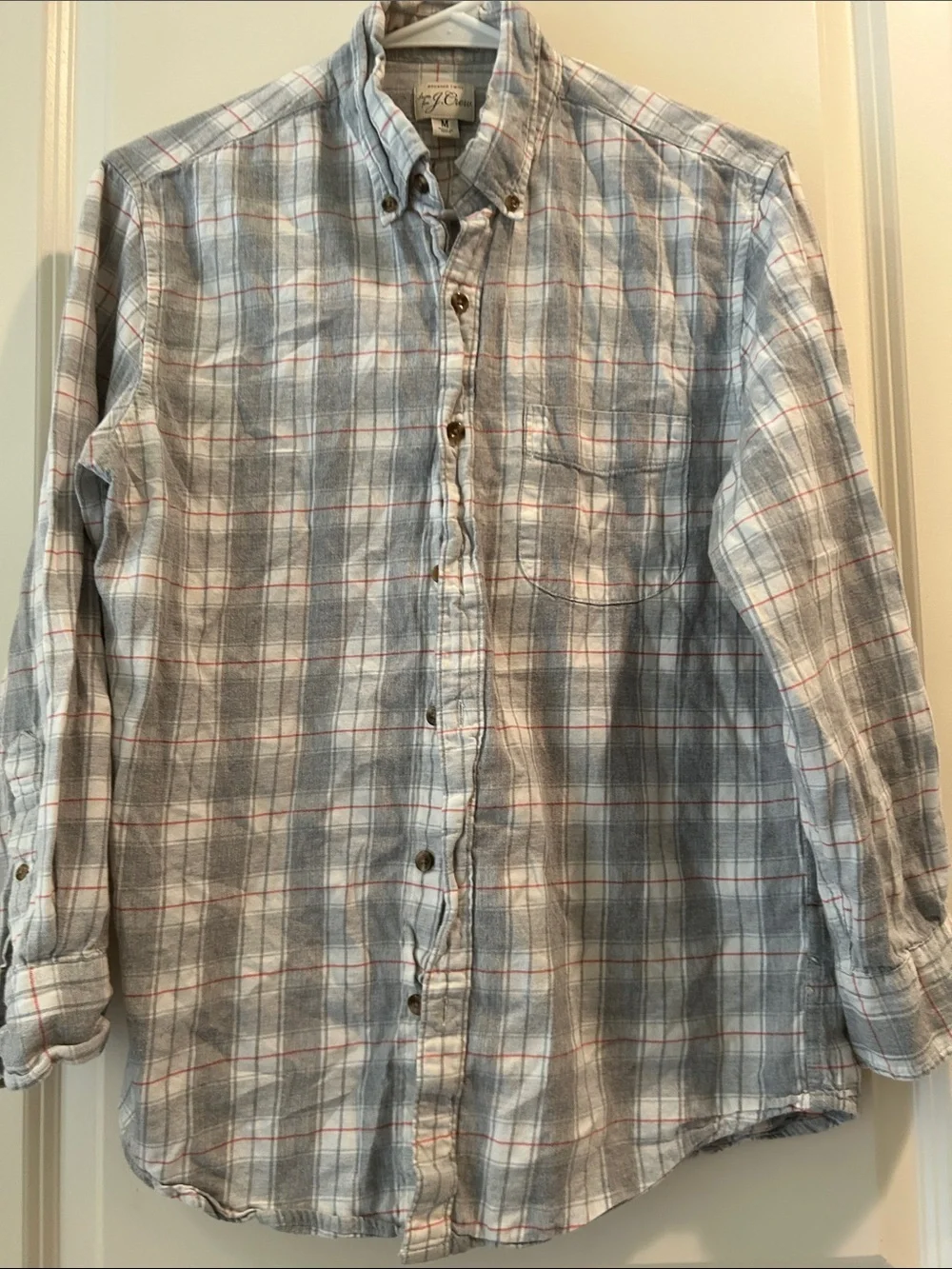 J. Crew Soft Brushed Twill Men's Gray Plaid Button-Down Slim Shirt Long Sleeve M